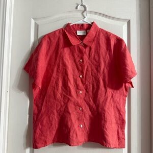 Liz Claiborne Women’s Coral/Pink Linen Button Up Blouse Sz XL. F-35